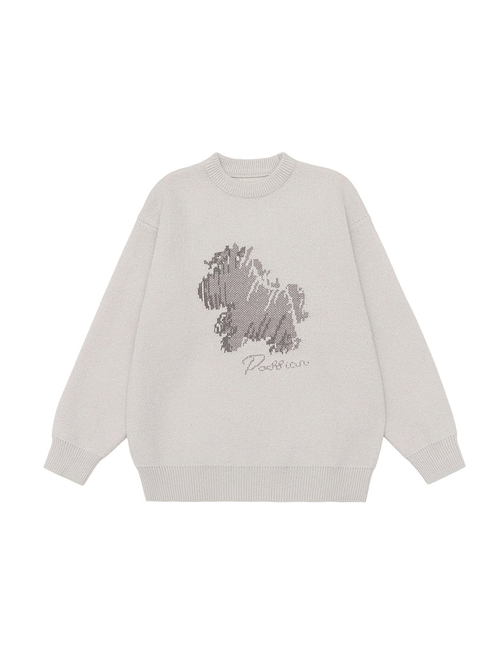 Damen Oversize-Strickpullover mit Jacquard-Hundemotiv und geripptem Saum Echo Archiv