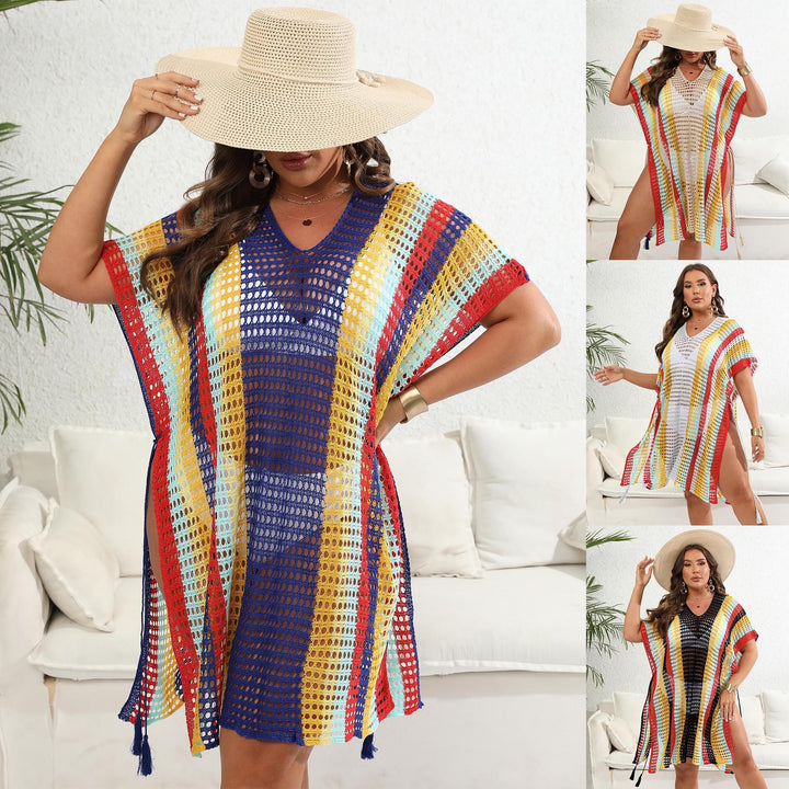 Damen luftiger Häkel-Strandponcho mit modischen Fransen Echo Archiv