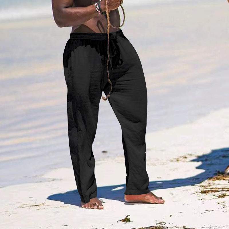 Herren lässige Sommerhose aus leichtem, atmungsaktivem Leinenmix mit elastischem Bund Echoarchiv