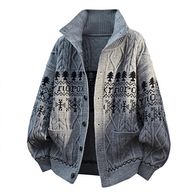 Damen nan gestrickter Norweger-Cardigan mit Stehkragen, Zopfmuster und aufgesetzten Taschen Echo Archiv