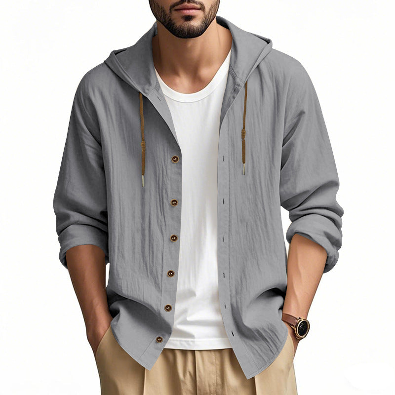 Herren nan leichtes Kapuzenhemdjacke aus Leinenoptik mit durchgehender Knopfleiste Echo Archiv