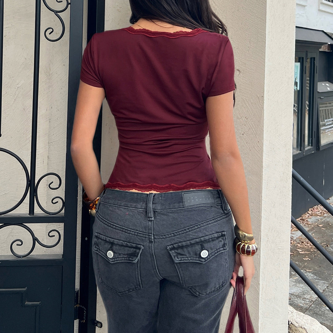Damen Wickeloberteil mit Spitzenbesatz und Rüschendetails Echo Archiv