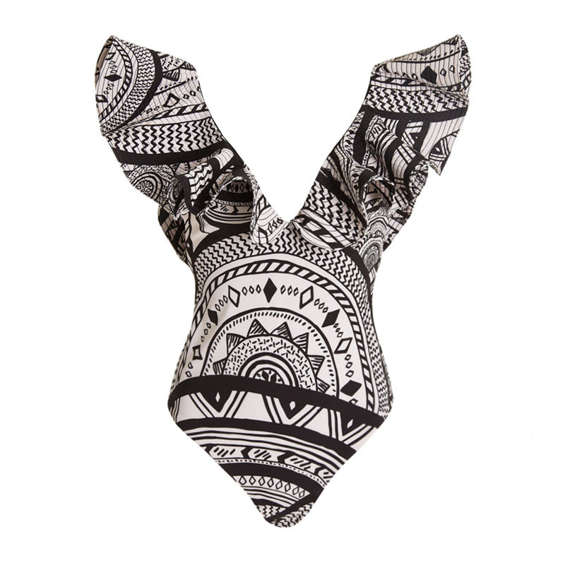 Damen Einteiliges Badeoutfit mit voluminösen Rüschendetails Echo Archiv