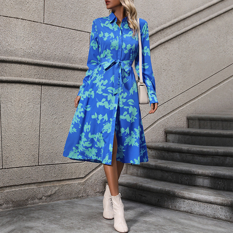 Damen Langärmliges Hemdblusenkleid mit Taillengürtel Echo Archiv