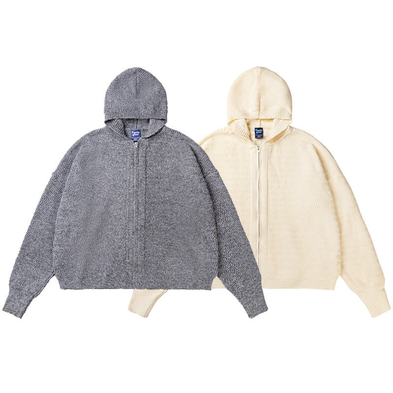 Unisex Strick-Kapuzenjacke mit Strukturmuster und durchgehendem Reißverschluss Echo Archiv