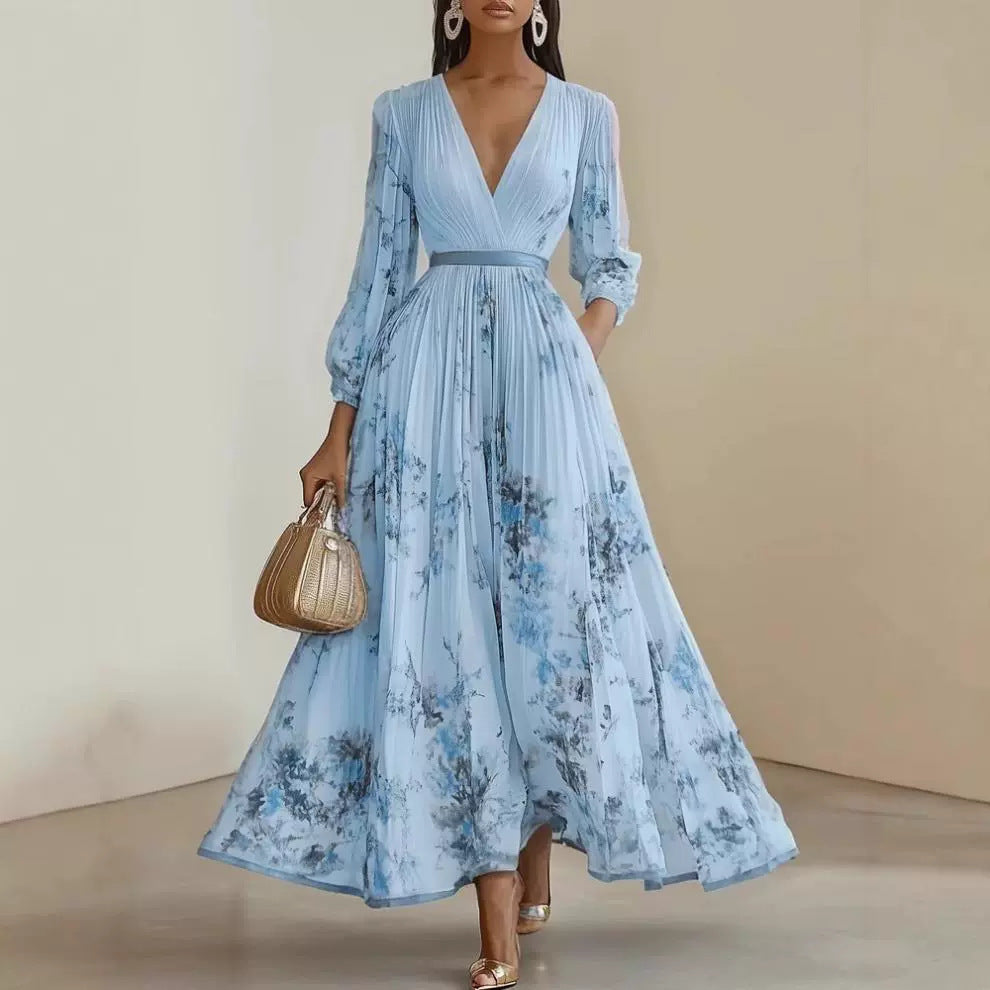 Damen Prachtvolles Maxikleid mit tiefem V-Ausschnitt und floralem Design Echo Archiv