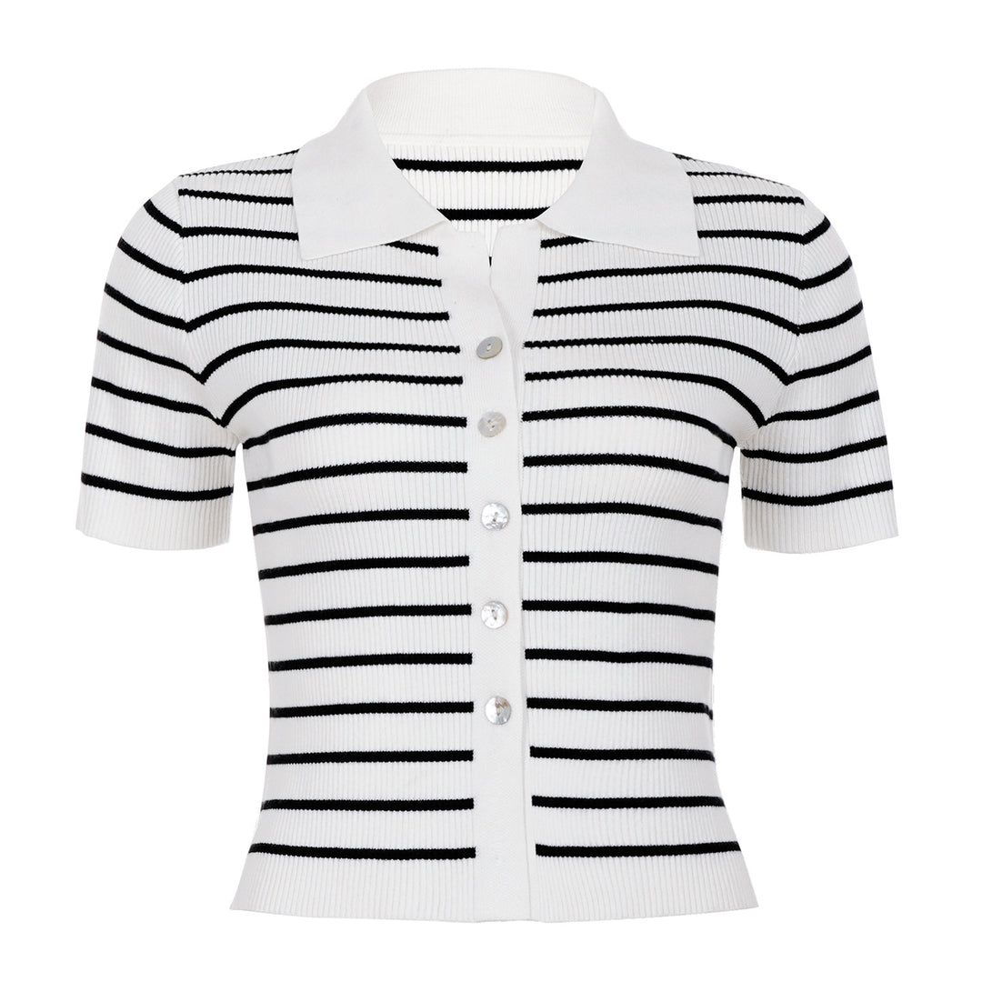 Damen Kurzarmshirt mit klassischem Polokragen und gestreiftem Design Echo Archiv