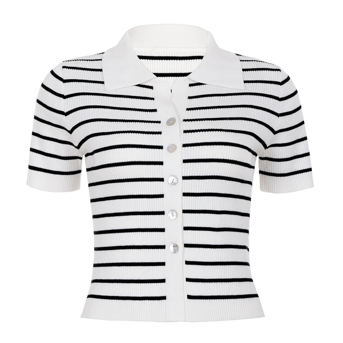 Damen Kurzarmshirt mit klassischem Polokragen und gestreiftem Design – Avérine