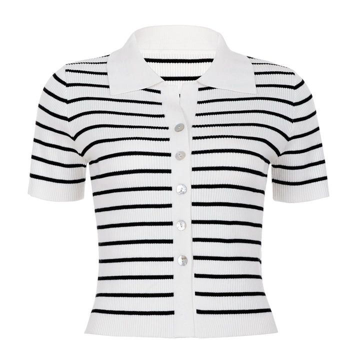 Damen Kurzarmshirt mit klassischem Polokragen und gestreiftem Design Echo Archiv