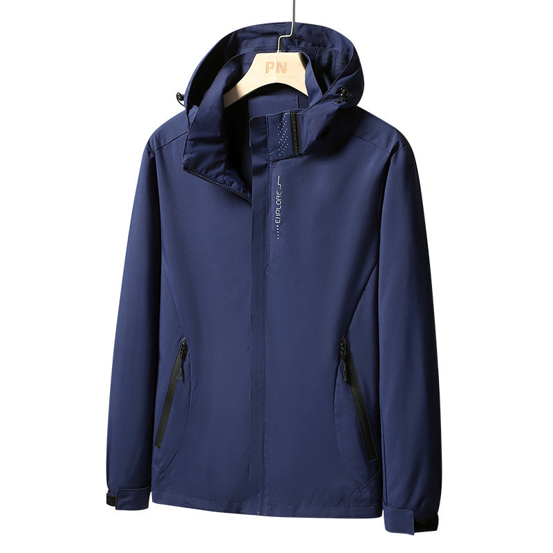 Herren Wasserdichte Softshell-Jacke mit Kapuze, Reißverschluss-Taschen und verstellbaren Bündchen Echoarchiv