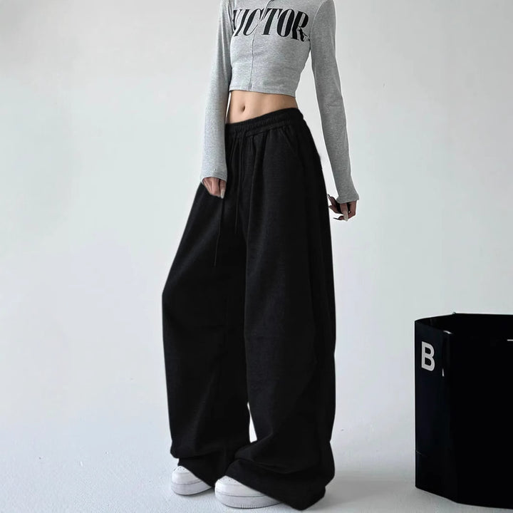 Damen weit geschnittene High-Waist Loungehose mit elastischem Bund, Tunnelzug und seitlichen Eingrifftaschen – Avélisse
