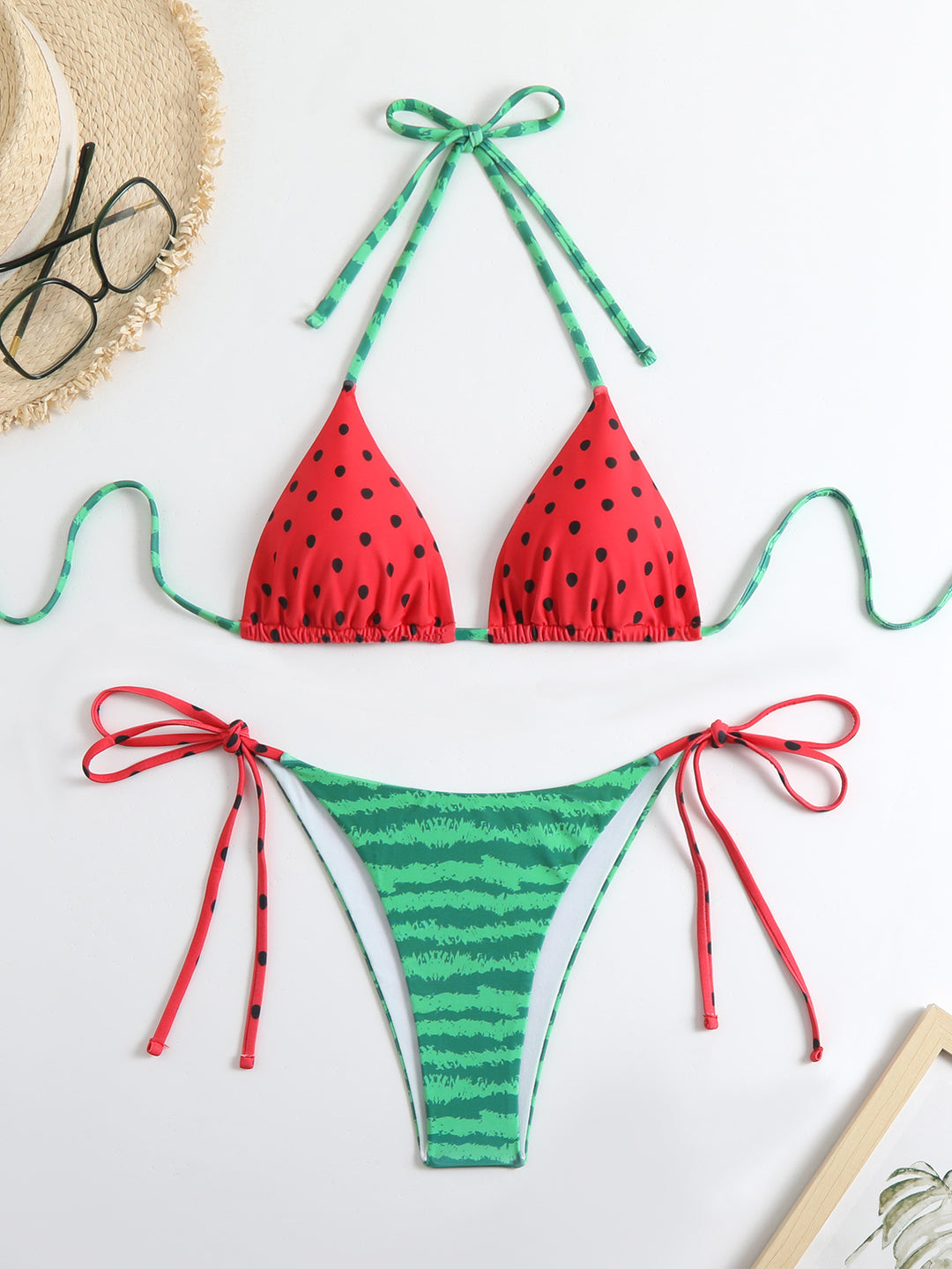 Damen Bikini-Set mit Wassermelonen-Muster und verstellbaren Bändern Echo Archiv