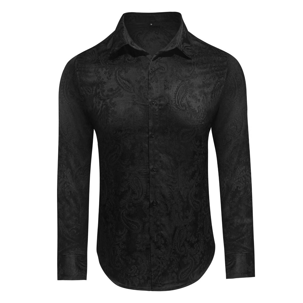 Herren Langarm Hemd mit luxuriösem Jacquard-Muster Echoarchiv