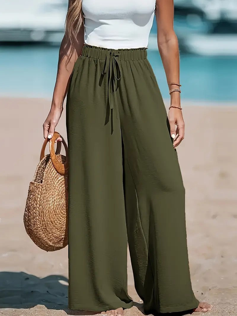 Damen High-Waist Elastischer Bund Weite Beinform Palazzo Strandhose Echoarchiv