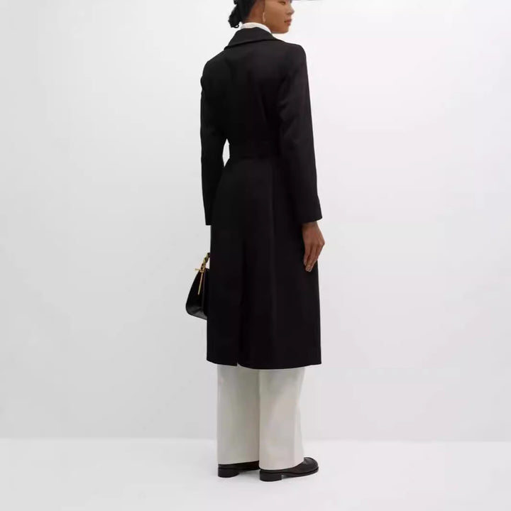 Damen Einreihiger Midilanger Mantel im Clean-Cut mit Taillengürtel und dezenter Pattentasche Echoarchiv