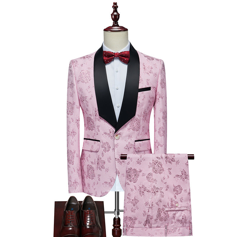 Herren Luxuriöses dreiteiliges Smoking-Set mit Schalrevers und Blumen-Jacquard Echo Archiv