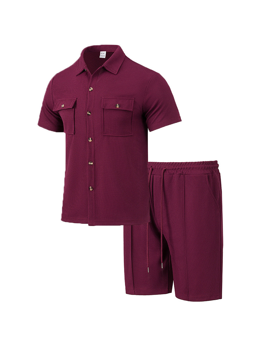 Herren lässiges Kurzarmhemd und elastische Shorts-Set Echoarchiv