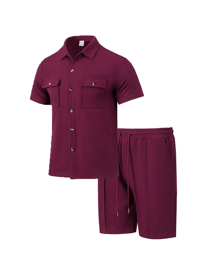 Herren lässiges Kurzarmhemd und elastische Shorts-Set Echoarchiv
