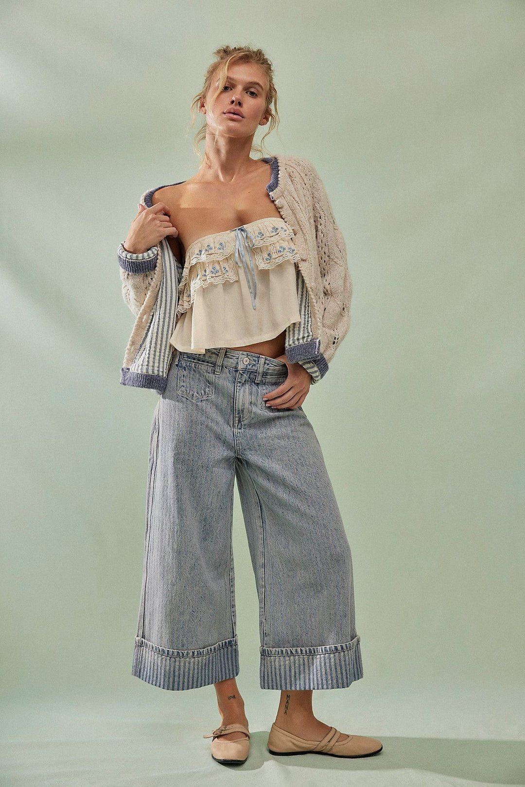 Damen Elegante weit geschnittene Jeans mit aufgenähten Streifen Echo Archiv