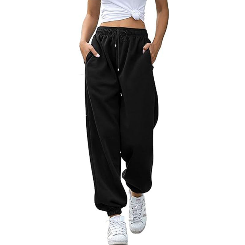 Damen nan Cozy-Sweat-Palazzohose mit hohem Komfortbund, integriertem Kordelzug und gerafften Knöchelabschlüssen Echo Archiv