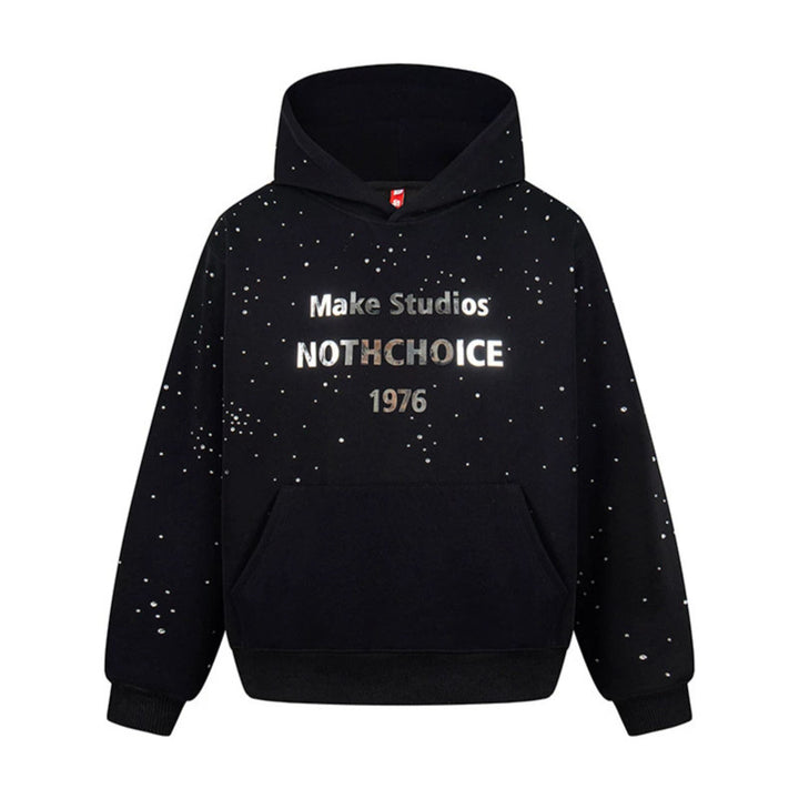 Damen Kapuzenpullover mit Statement-Print Metallic-Lettering und Paint-Splatter-Optik Echoarchiv