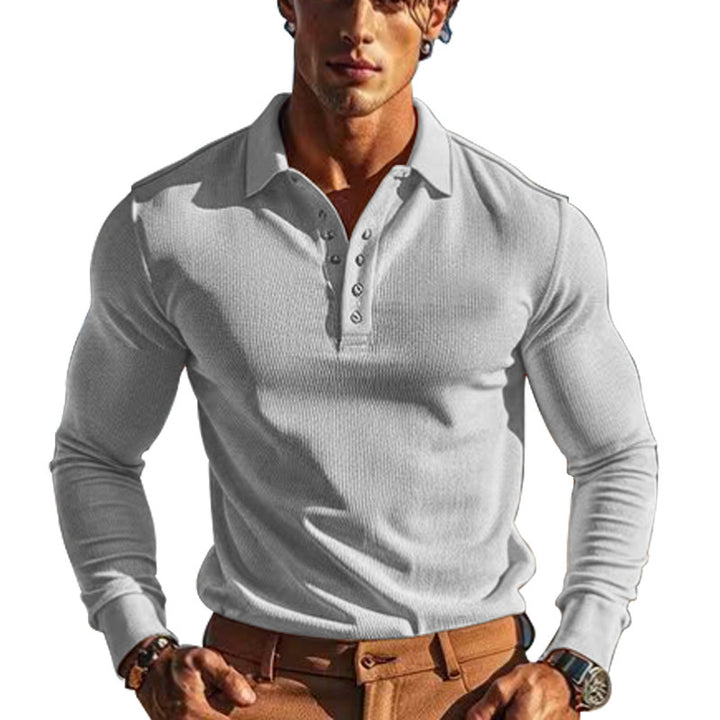 Herren eleganter Langarm-Polo mit Knopfleiste und strukturiertem Design Echoarchiv