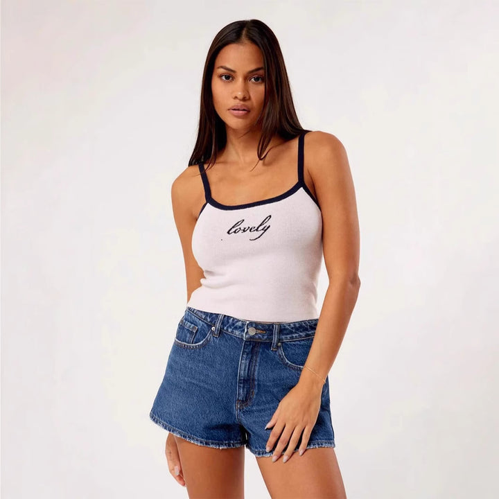 Damen Figurbetontes Crop-Top mit edlem Schriftzug Echo Archiv