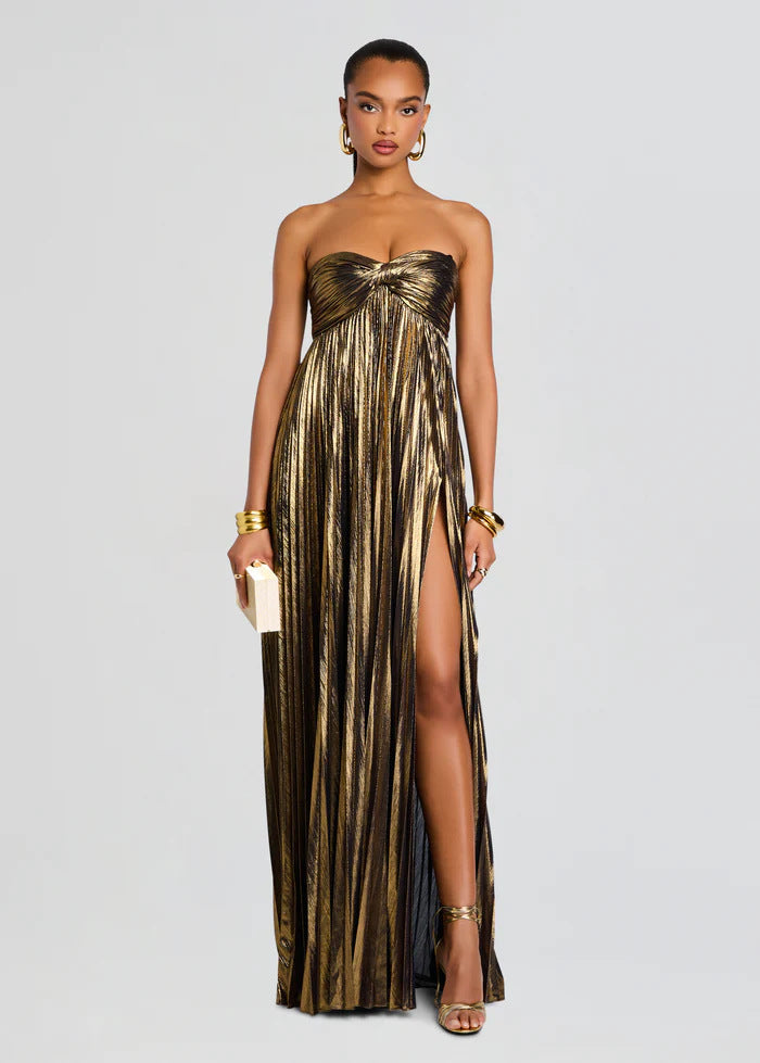 Damen Abendkleid mit schulterfreiem Design und elegantem Schlitz Echoarchiv