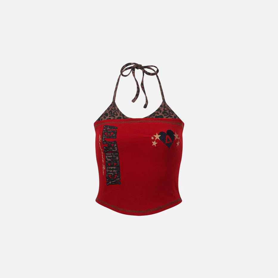 Damen Bunt bedrucktes Crop-Top mit Halterneck Echo Archiv