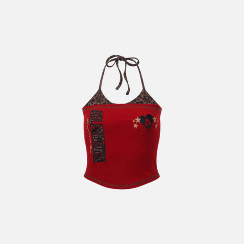 Damen Bunt bedrucktes Crop-Top mit Halterneck Echo Archiv