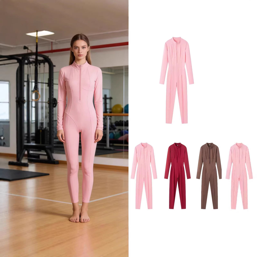 Damen Slim-Fit einteiliger Catsuit mit Reißverschluss und hohem Kragen Echo Archiv