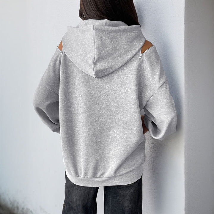 Damen Lässiger Kapuzenpullover mit Schulteröffnungen, Kängurutasche und gerippten Bündchen Echoarchiv