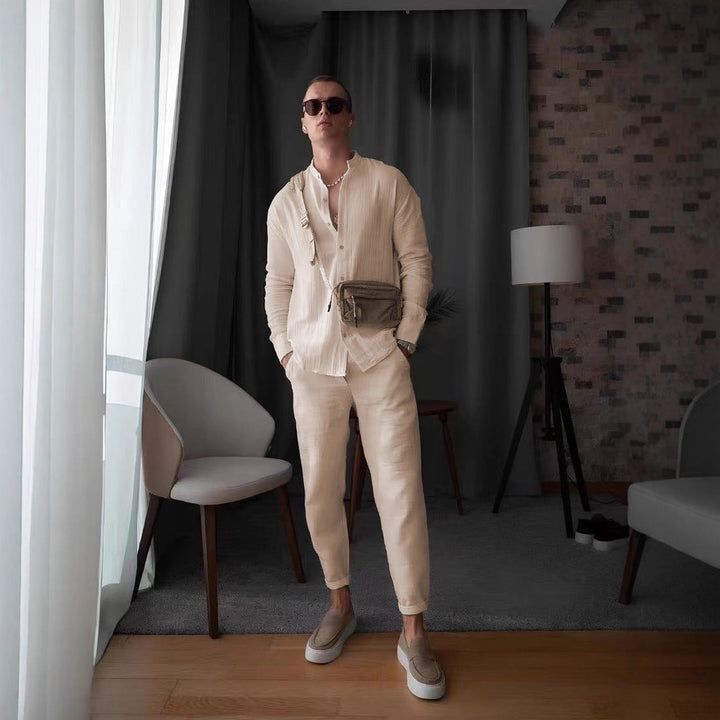 Herren elegantes Langarmhemd mit strukturiertem Gewebe und Knopfleiste Echoarchiv