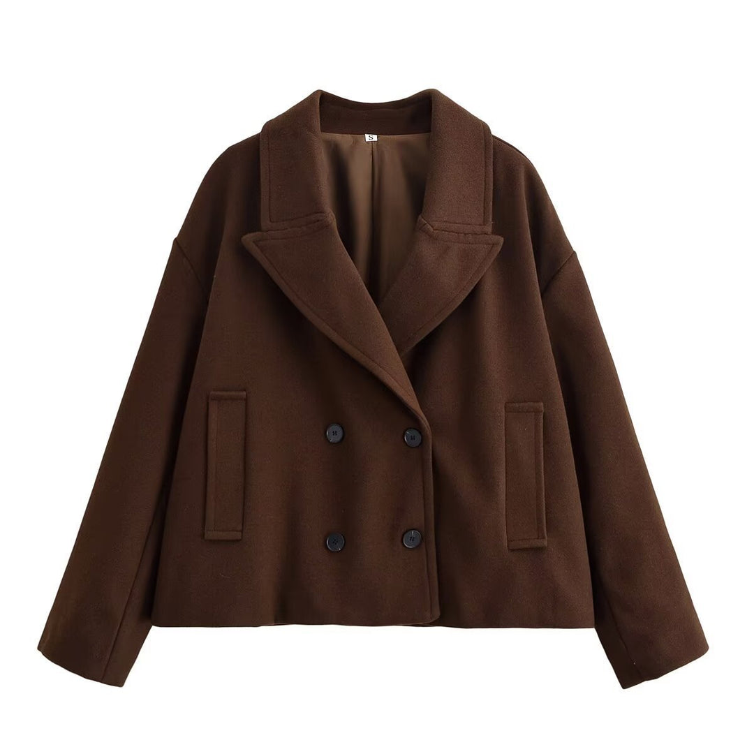 Damen Kurz geschnittener Wollmix-Peacoat mit weitem Revers und Eingrifftaschen Echo Archiv