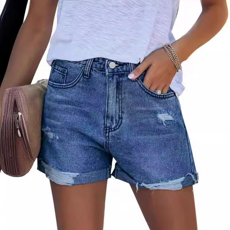 Damen Sommerliche Destroyed Jeansshorts mit umgeschlagenem Saum Echo Archiv
