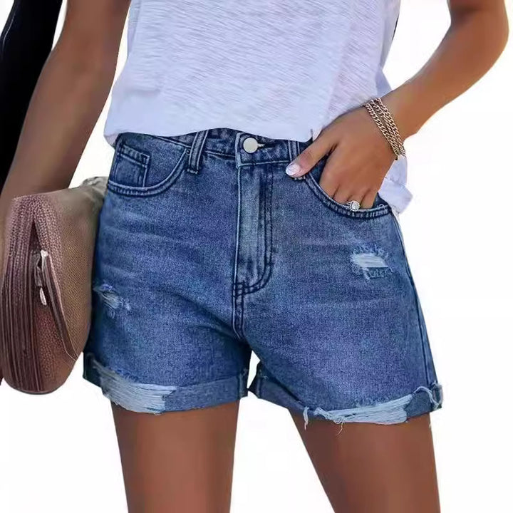 Damen Sommerliche Destroyed Jeansshorts mit umgeschlagenem Saum Echo Archiv