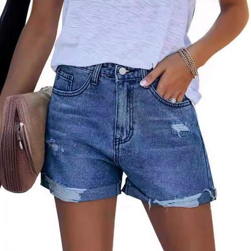 Damen Sommerliche Destroyed Jeansshorts mit umgeschlagenem Saum Echo Archiv