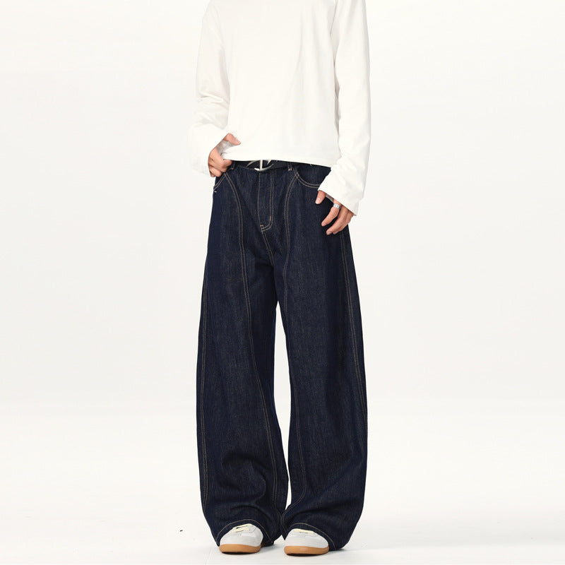 Unisex Ultraweite tiefsitzende Baggy-Jeans aus rohem Denim mit Kontrastnähten Echo Archiv
