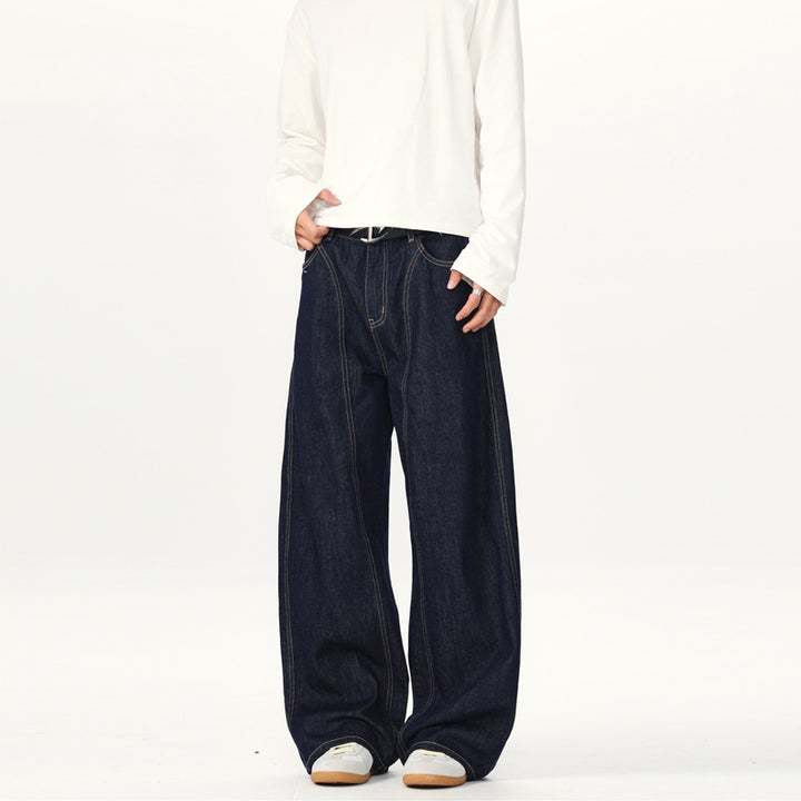 Unisex Ultraweite tiefsitzende Baggy-Jeans aus rohem Denim mit Kontrastnähten Echo Archiv