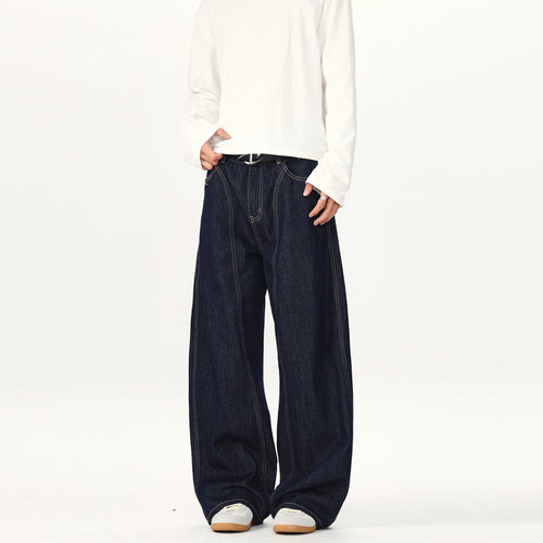 Unisex Ultraweite tiefsitzende Baggy-Jeans aus rohem Denim mit Kontrastnähten Echo Archiv