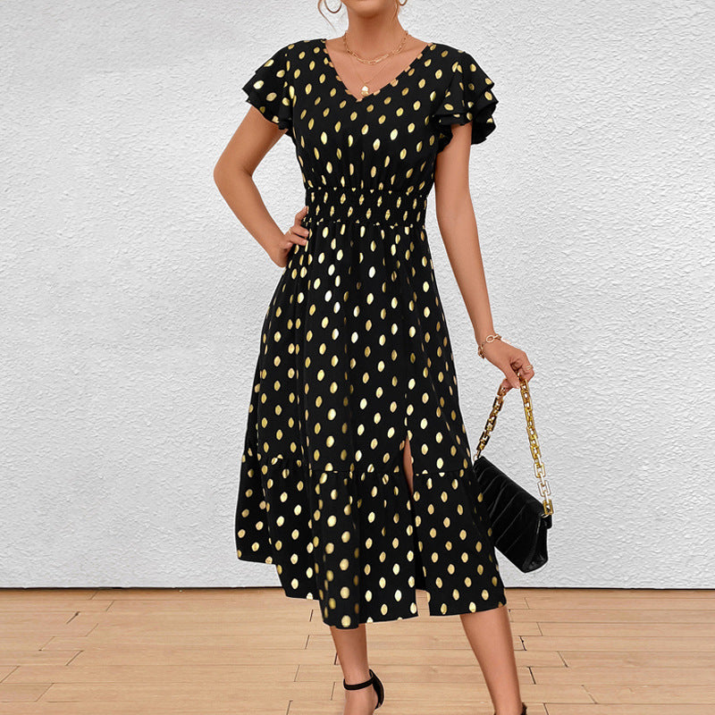 Damen Maxikleid mit Rüschendetails und schimmerndem Punktmuster Echo Archiv