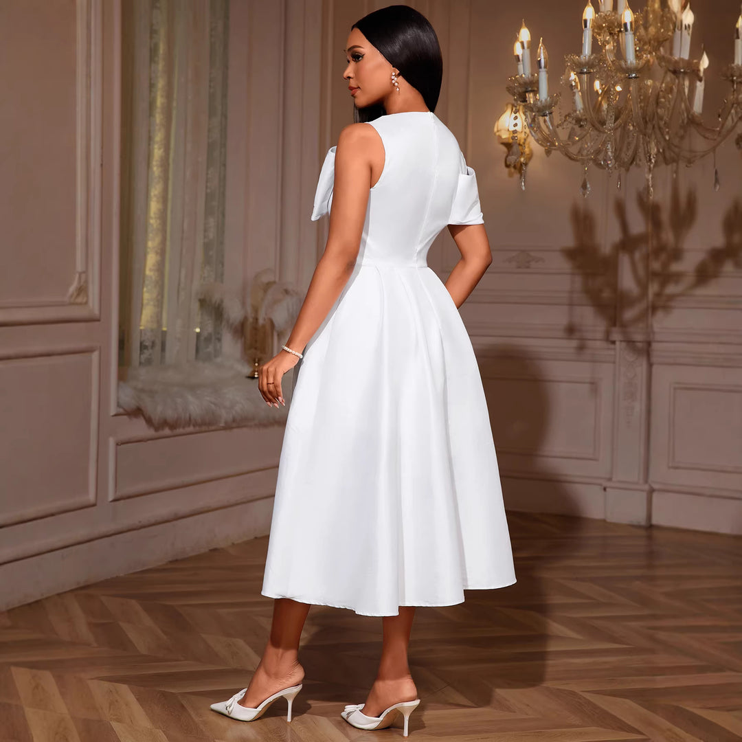 Damen Elegantes Midi-Kleid mit schickem Drapierungsakzent und voluminösem Oberteil Echo Archiv