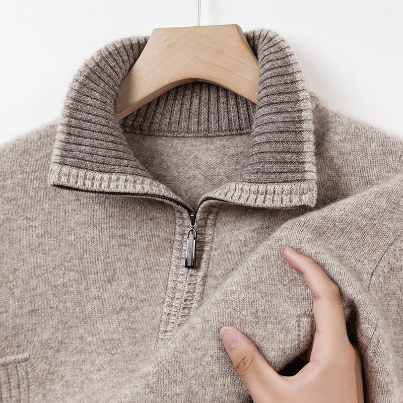 Herren warmer Strickpullover mit halbem Reißverschluss und Stehkragen Echoarchiv