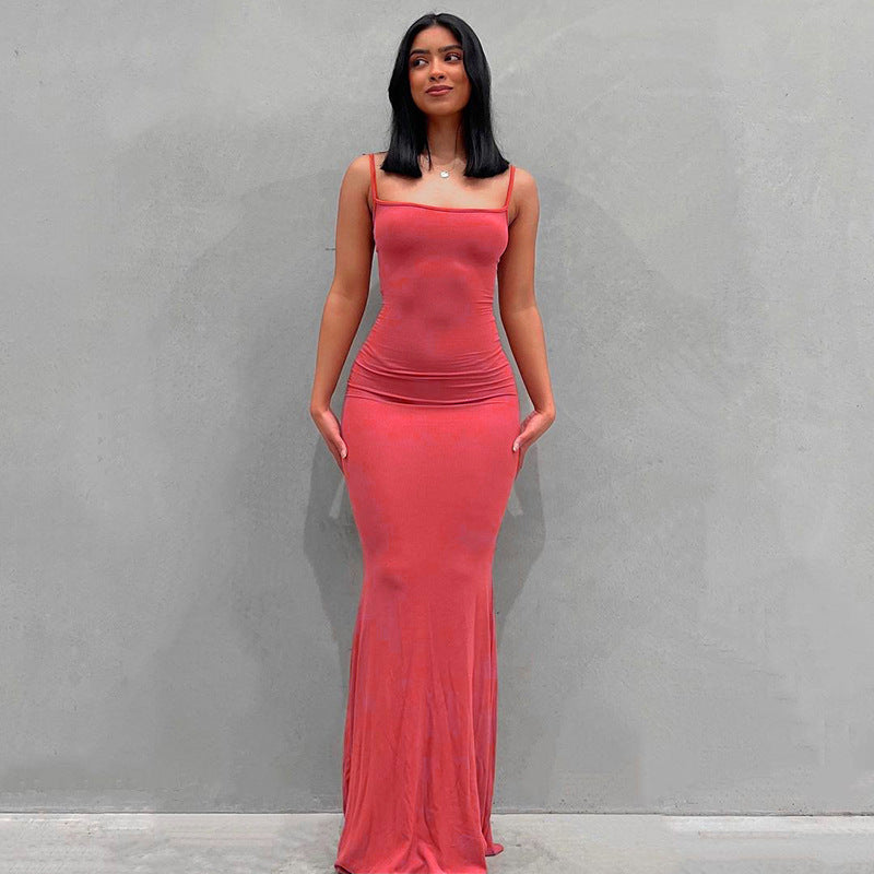 Damen Körperbetontes Maxi‑Jerseykleid mit taillierter Drapierung, langen Ärmeln und ausgestelltem Saum – Valéora