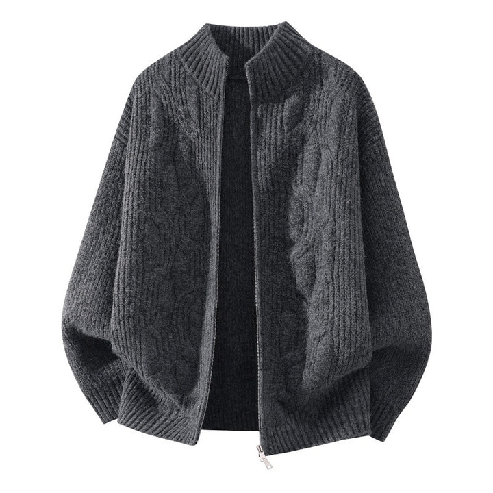 Damen Weicher Oversize‑Zopfmuster‑Cardigan mit Stehkragen & Zwei‑Wege‑Reißverschluss Echoarchiv