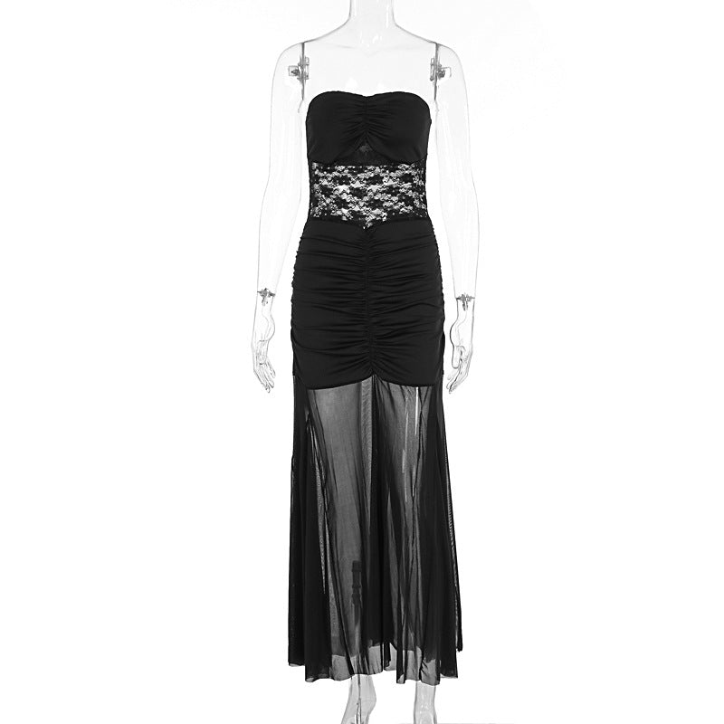 Damen Elegantes bodenlanges Kleid mit Spitzenakzenten Echo Archiv