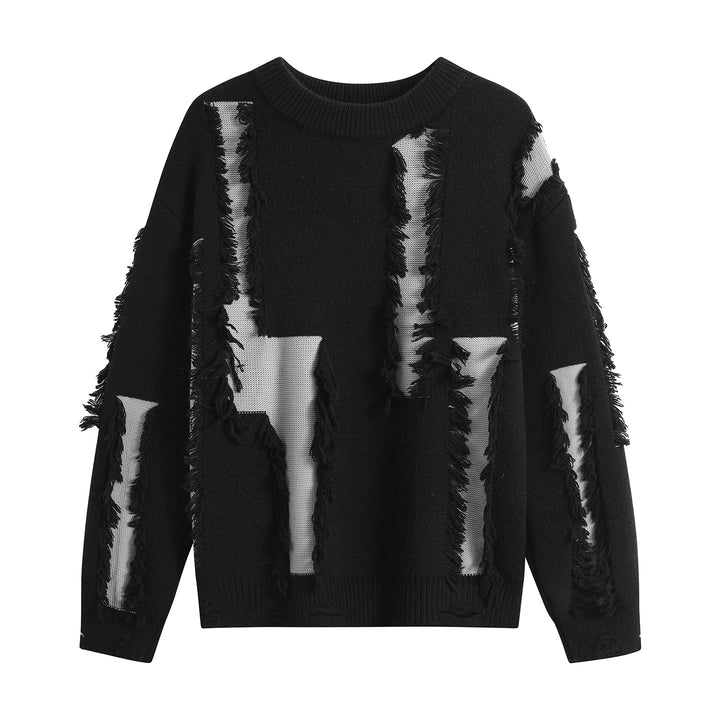 Damen Oversize Strickpullover mit Fransenapplikationen und Destroy-Look Echoarchiv