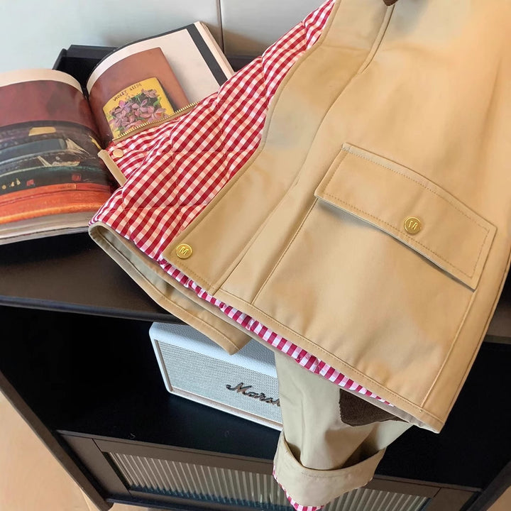 Damen Modische Utility-Jacke mit Samtkragen Echoarchiv