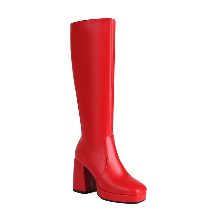 Leder-PlatEchoarchivu-Stiefel mit Blockabsatz - Ursula Echoarchiv