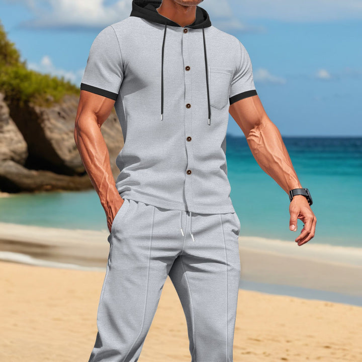 Herren lässiges Hemd- und Hose-Set mit innovativem Kapuzen-Design Echoarchiv